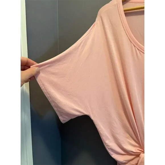 Zenana Women's V-Neck Front Tie T-Shirt Pink Size M Casual Spring - Picture 3 of 9